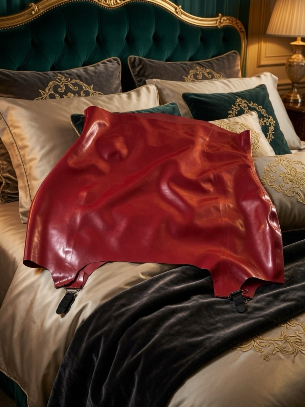 Latex rubber skirt garder garment bright red